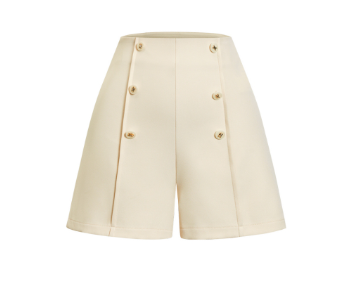 Lovito Women Elegant Plain Double Button Shorts LNE36096 Coffee/Apricot/Black