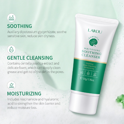 LAIKOU Cica Calming Cleanser Centella Soothing Foam Pores Cleansing Face Wash Sensitive Skin Care 50G