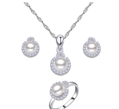 Italy Sterling Silver Jewelry Set Pearl