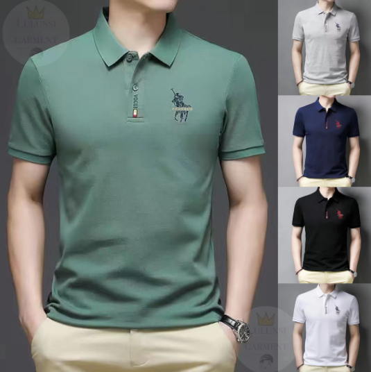 Color of 5 Men's Polo Short Sleeve Shirt Plain Casual Golf Stretchable Cotton Men Slim Fit Polo