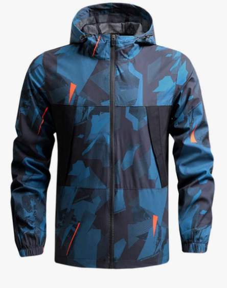 Men Geo Print Zip Up Hooded Windbreaker Jacket Gym Clothes Men