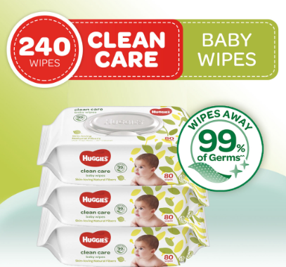 Huggies Clean Care Baby Wipes 80 Sheets x 3 Packs 240pcs