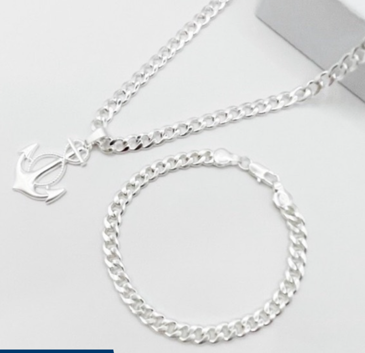 Men's Fashion Trend Casual Accessories Jewelry 925 Silver Jewelry set Necklace Bracelets