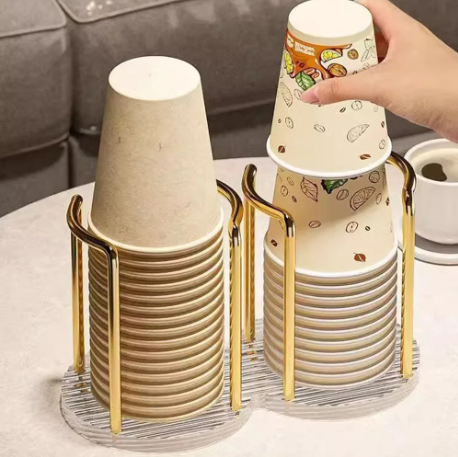 Acrylic Disposable Cup Holder Storage Shelf Water Tea Cups Dispenser With Longer Stick Mug Display Rack Home Organizer