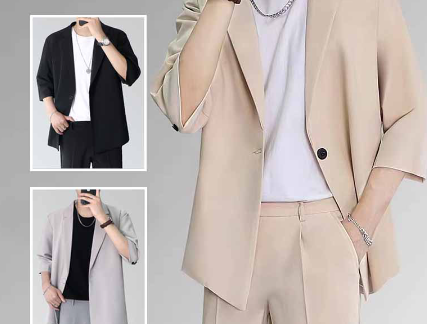 Korean Style Fashion Short Sleeve Sleeves One Button Casual Blazer For Men
