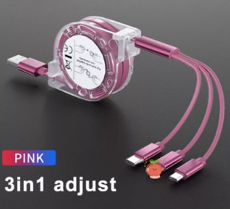 Universal 6-Color Three-In-One Charging Retractable Cable USB Type C Fast Charging Data Cable