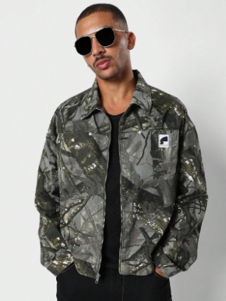 SUMWON Cropped Twill Forest Graphic Print Jacket
