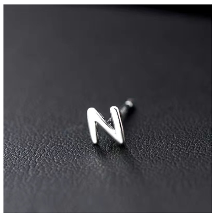 A-Z Initial Letter Stud Earrings for Women Girls Birthday Gift Silver Plated 26 Alphabet Name Ear Piercing Jewelry N