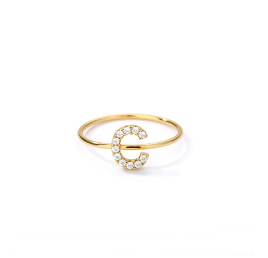 Maxzone Initial Letter Rings For Women Stainless Steel Gold Ring A-Z Letters Finger Ring Couple Wedding Aesthetic Jewelry Gift C