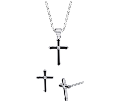 Silver S055 Italy 925 Black Cross Ladies Set