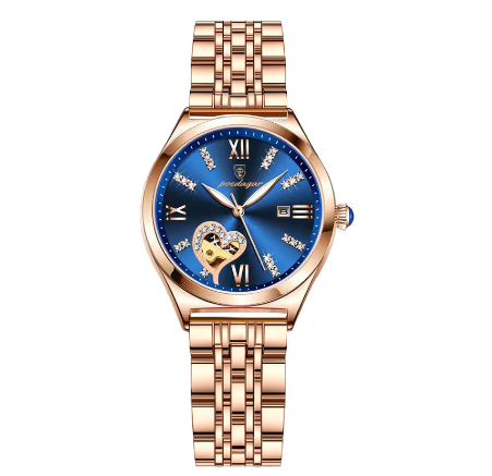 POEDAGAR watch for woman korean style waterproof original elegant stainless steel diamond heart dial calendar luminous watch BLUE