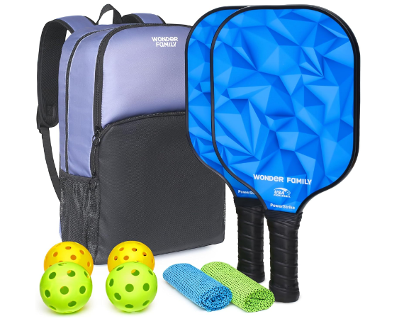 Pickleball Paddles Set of 2- Fiberglass USAPA Approved Pickleball Paddles - Pickleball Rackets with Backpack & 2 Cooling Towel & 4 Balls (2 Outdoor & 2 Indoor)