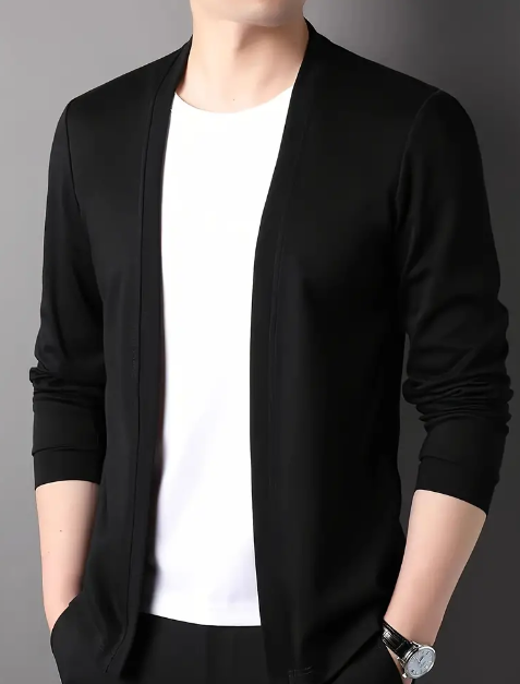 Men's Solid Knitted Cardigan, Casual Breathable Long Sleeve Slim-fit Open Front Sweater For Outdoor Activities