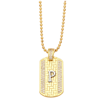 Luxury 18K Gold Plated Stainless Steel Ball Bead Chain 26 Letter Necklace Capital Initial Letter Name Pendant Nameplate Necklace Women P