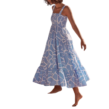 Lovito Women Casual Plain Smocked Geometric Dress LNE35100 (Blue)