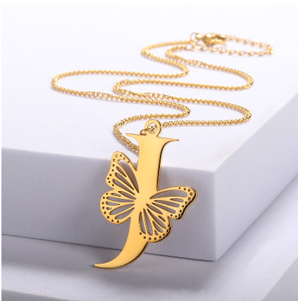 High-quality 18k Gold Plated A-Z Letters Necklace Stainless Steel Butterfly Necklace for Women Men Couple Fashion Jewelry J