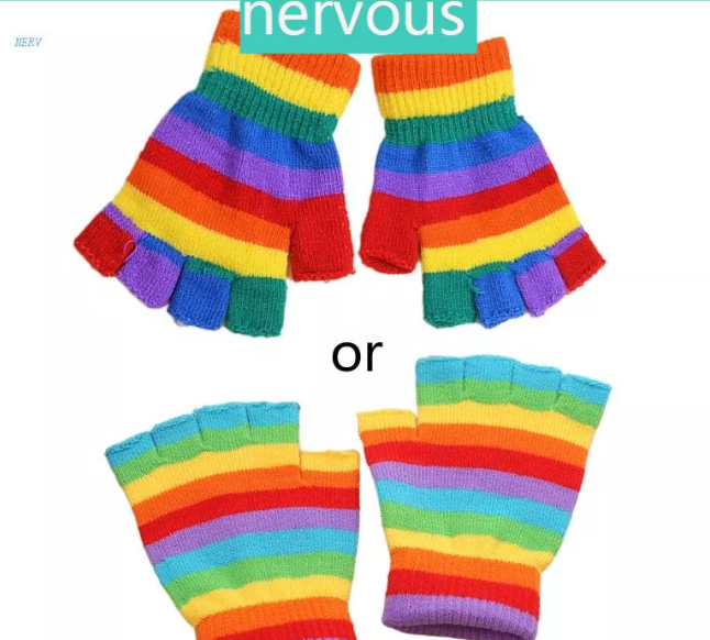 NERV Simplicity Rainbow Gloves Fingerless Knitted Stretchy Striped Glove for Women Men Warm Mittens Outdoor Activity Fav