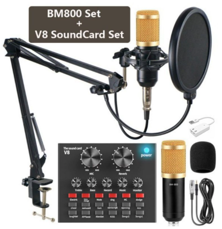 BM-800 Condenser Microphone Kit With V8 Multifunctional Live Sound Card