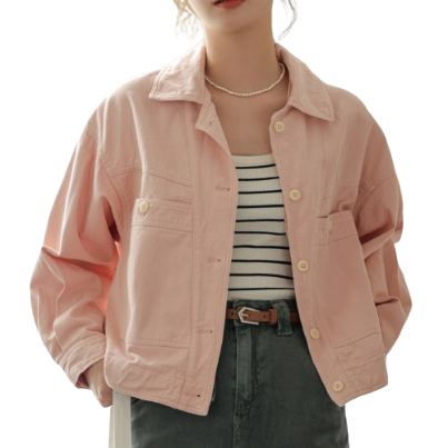 Lovito Women Button With Pockets Denim Jacket LNA29539 (Pink)