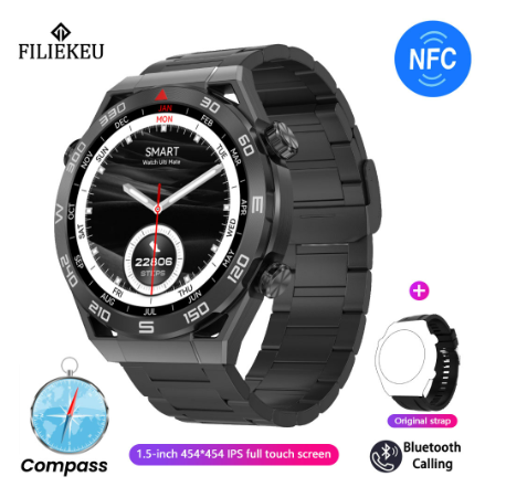FILIEKEU Watch Ultimate GPS compass smart watch bluetooth call waterproof sports fitness ECG smart watch WHITE BLACK STEEL