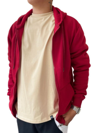 Long Sleeved Plain Hoodie Zipped Jacket (Rio Red)