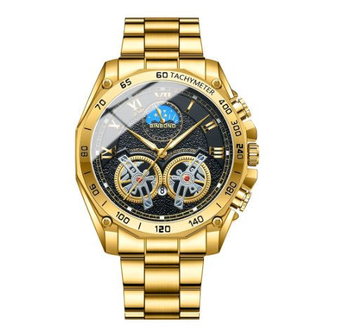 Binbond Original Luxury Watch Men's Gold Hollow Fashion Luminous Waterproof Stainless Steel Wrist Watch M2