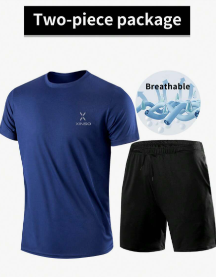 2pcs Men Sports Suit Quick Dry Breathable T-Shirt Fashionable Casual Shorts With Pockets Drawstring Lightweight Running Basketball Workout Top Men Shorts Set Workout Sets
