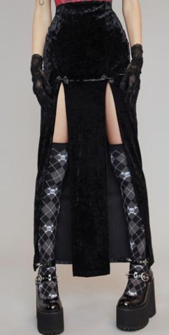 Gothic Sexy Style Women High Wasit Split Long Velvet Skirt