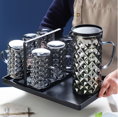 Borosilicate Glass Clear Black Refrigerator Pitcher with Lid Coffee Mug Hot Cold Water Cup