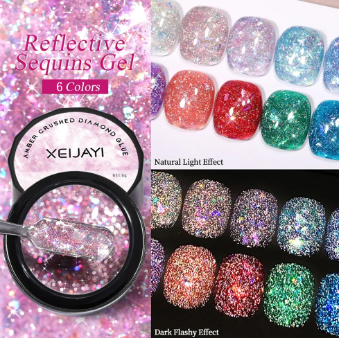 1PC 8ML Sparkling Reflective Glitter Gel Nail Polish - Holographic Diamond Gel Polish for Home Salon Nail Art DIY
