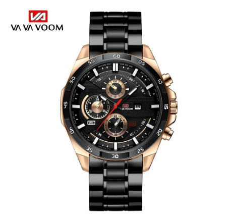 VA VA VOOM Fashion Mens Watch Top Brand Luxury Watch Waterproof Sport Quartz Clock Stainless Steel ROSEGOLD BLACK