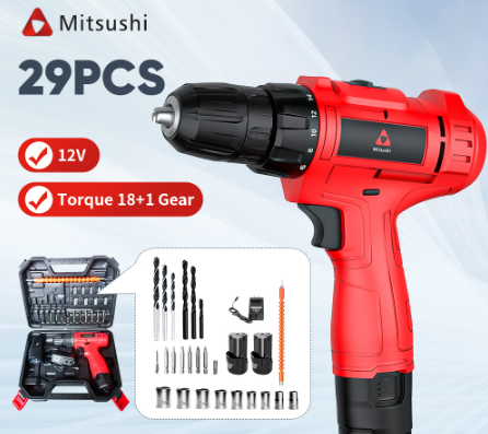 Mitsushi 29pcs 12V Double Speed Li-ion Battery Rechargeable Cordless Drill Driver cordless