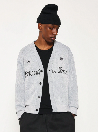 SUMWON Regular Fit Button-Up Sweatshirt With Embroidery