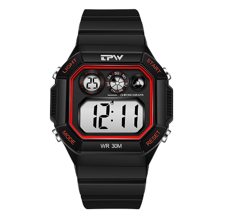 TPW Brand Watch Easy to Read Big Numbers Cool Watches 3ATM Water Resist LED BackLight Wrist watch for Unisex RED