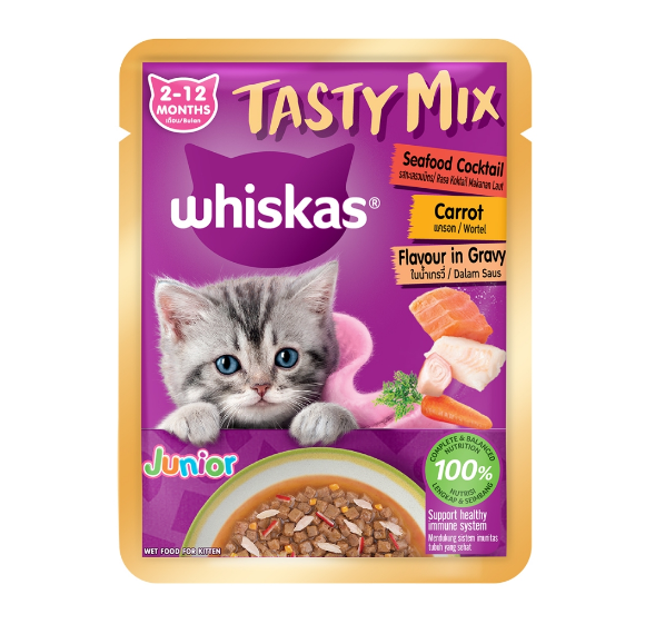WHISKAS Tasty Mix Kitten Seafood Cocktail and Carrots 70g