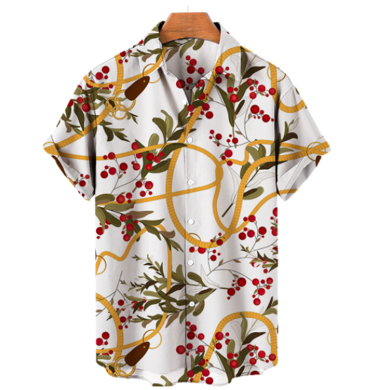 Summer Men's Shirt Hawaiian Shirt High Quality 3D Chain Flower Combination Printed Shirt Button Short Sleeve Shirt Leisure Holiday Fashion T-shirt