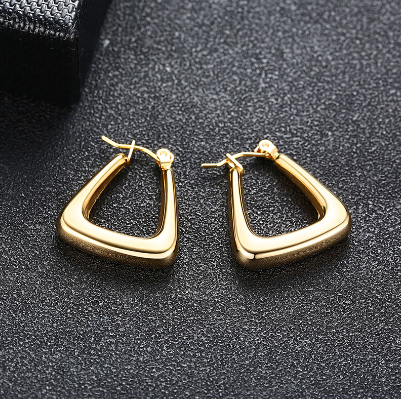 Stainless Steel Geometric Style Hoop Earring for Women