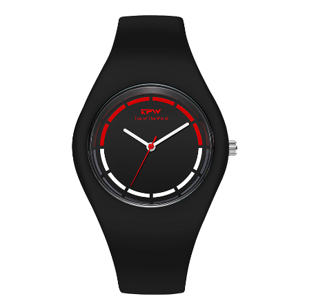 TPW Fashio Ladies Watch Rubber Strap Quartz Watches Luminous Waterproof Wrist Watch BLACK RED