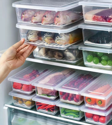 Kitchen Refrigerator Keep fresh Fruits vegetables meat fish drain storage boxes Fridge Organizer