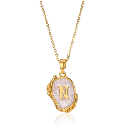 26 English Letter Necklace with Irregular Oil Drop Letters Pendant Necklace Chain in Gold N