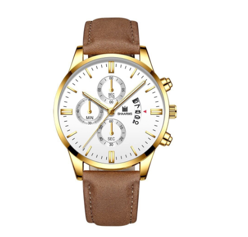 SHAARMS Men Business Leather Strap Quartz Wrist Watch with Date Calendar M5