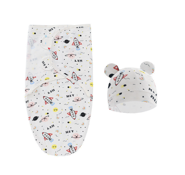 Cotton Newborn Sleeping Bag Baby Swaddle Blanket Pack Hat Adjustable Baby Set Newborn Sleeping Bag Plain Blanket D20