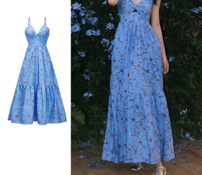 Lovito Women Casual Ditsy Floral Twist Tiered Layer Dress L71ED177 Blue
