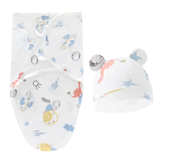 Newborn Baby Muslin Swaddle Blanket Hat Set Swaddle Bedding Wrap Blanket Baby Swaddling S68