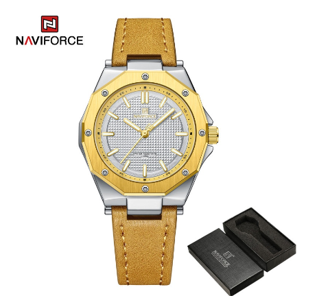 Naviforce Nf5026 Women Rose Gold Luxury Brand Diamond Fashion Dress Waterproof Clock GOLD WHITE