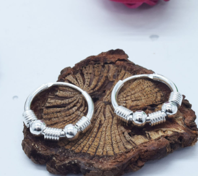 Italy Sterling Silver Smooth Hallow Tube With 2 Ball Hoop Loop