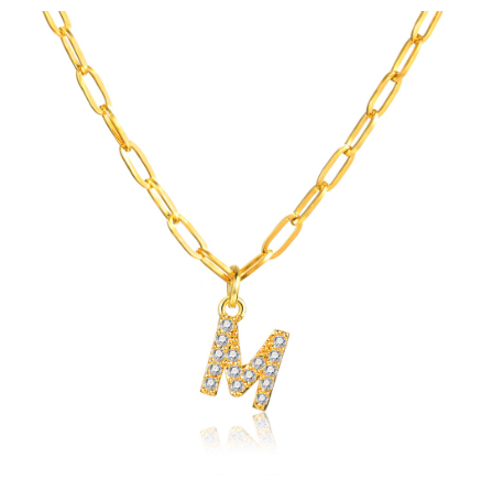 Vnox 18K Gold Initial Letter Necklace,Gold Letter Necklace,Initial Necklace M