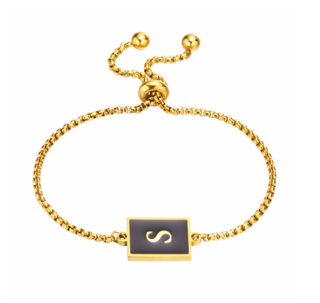 Vnox Initial Letter Black Bracelet,Gold Tone A-Z 26 Alphabet Charms Chain with Ball Clasp,Luxury Gifts for Women S