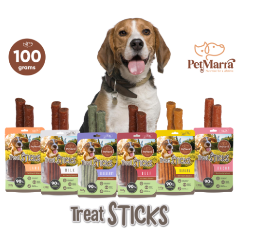 PetMarra Treat Sticks Dog Treats Bacon Beef Lamb Banana Milk Blueberry Flavor 100g Collection