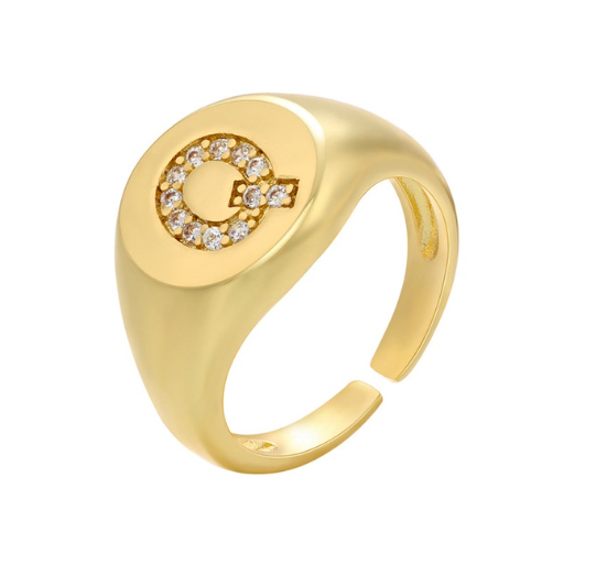 Maxzone A-Z Letter Hip Hop Gold Color Metal Finger Rings Adjustable Opening Ring Initials Name Alphabet Female Party Fashion Jewelry Q